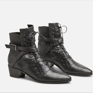 Modern Vice Black Leather Nikki Boots Lace up and Buckle